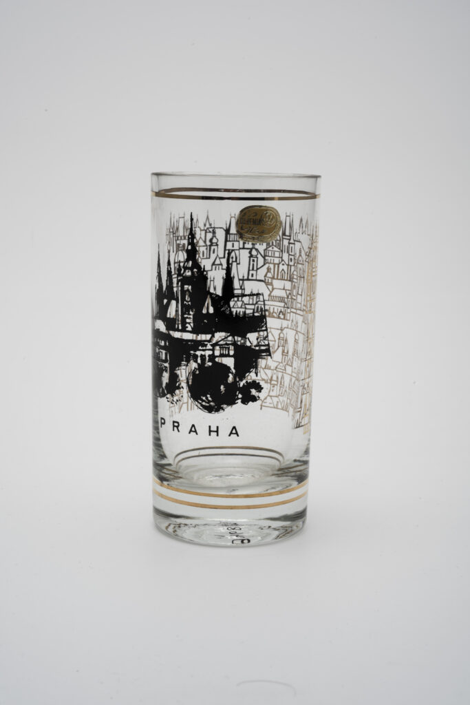 Drinking glass with cityscape of Prague
