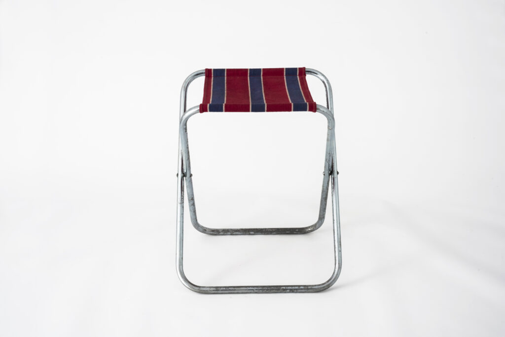 Folding stool with fabric seat, unfold