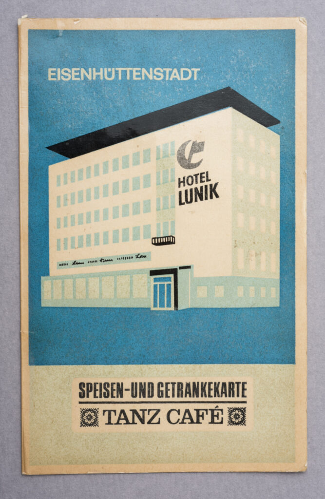Menu of the hotel Lunik, blue design