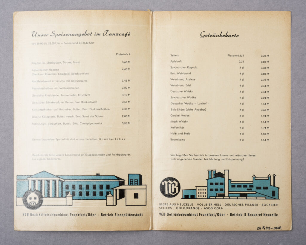 Menu of the hotel Lunik, blue design, inside