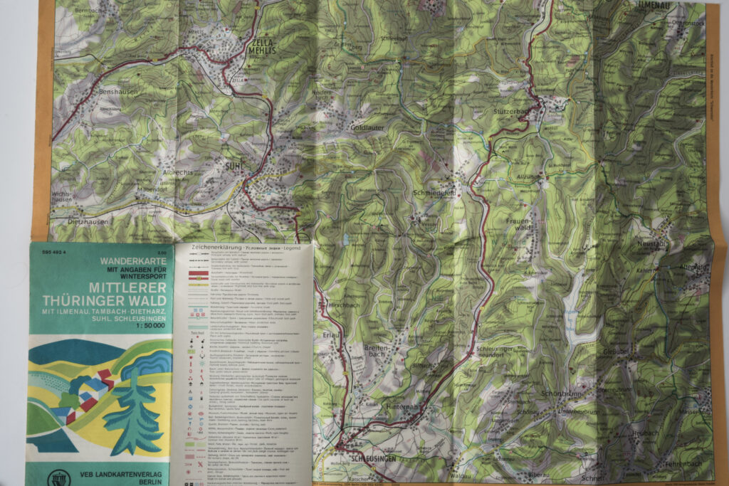 opened hiking map, middle Thuringian Forest