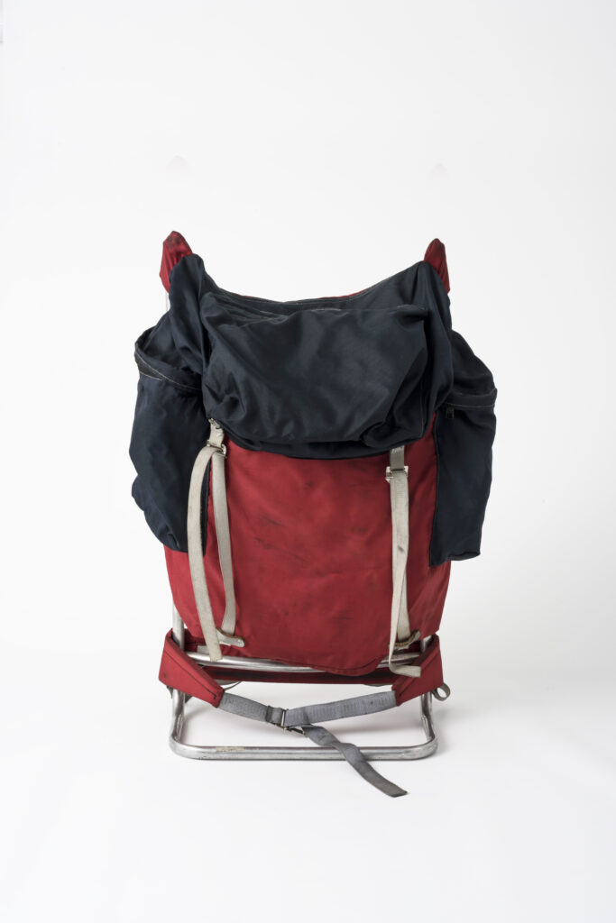 hiking backpack, red and blue